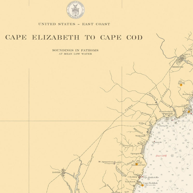 Cape Elizabeth to Cape Cod Nautical Chart 1935 - Muir Way - Vintage Map