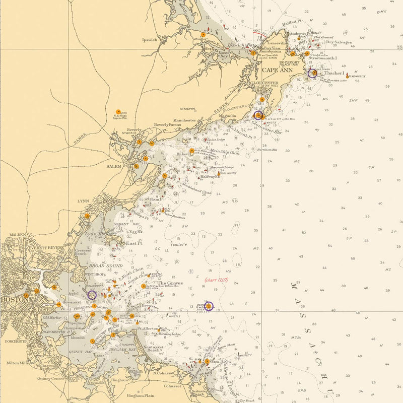 Cape Elizabeth to Cape Cod Nautical Chart 1935 - Muir Way - Vintage Map