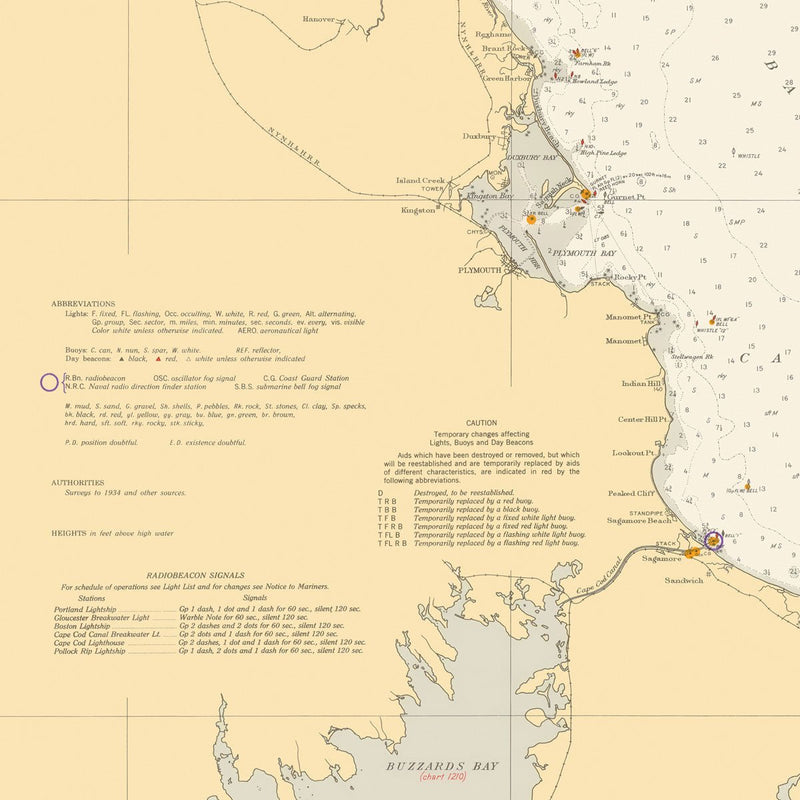 Cape Elizabeth to Cape Cod Nautical Chart 1935 - Muir Way - Vintage Map