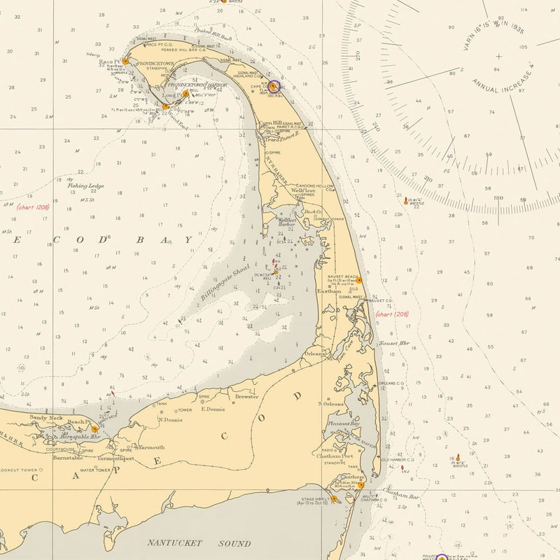 Cape Elizabeth to Cape Cod Nautical Chart 1935 - Muir Way - Vintage Map