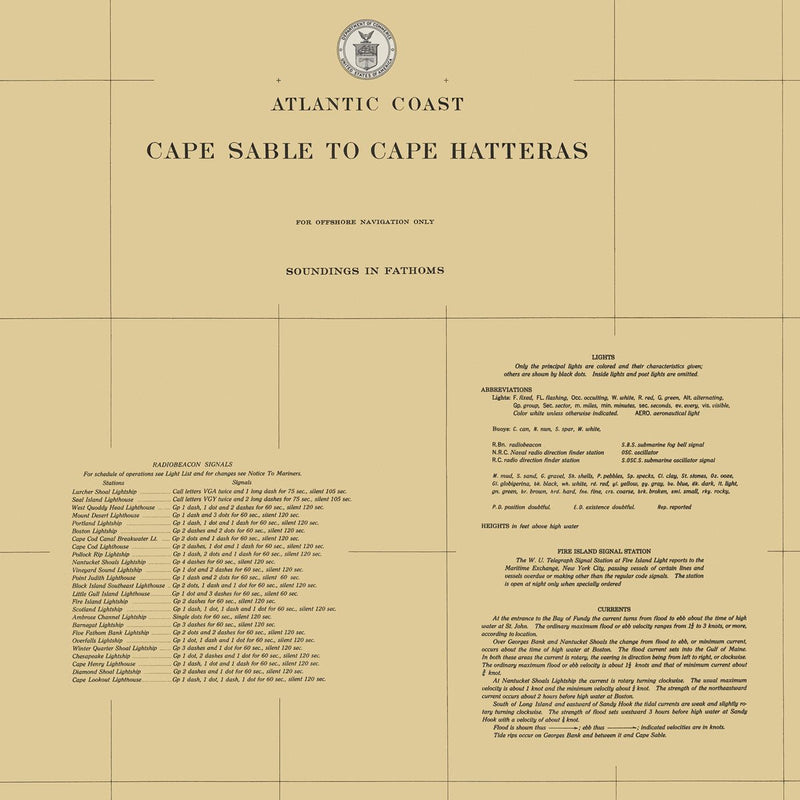Cape Sable to Cape Hatteras Nautical Chart 1934 - Muir Way - Vintage Map