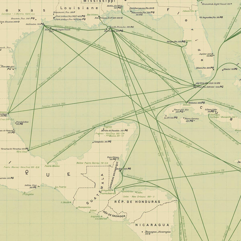 Carte Officielle des Stations Radiotelegraphiques of the Atlantic Ocean NW 1925 - Muir Way - Vintage Map