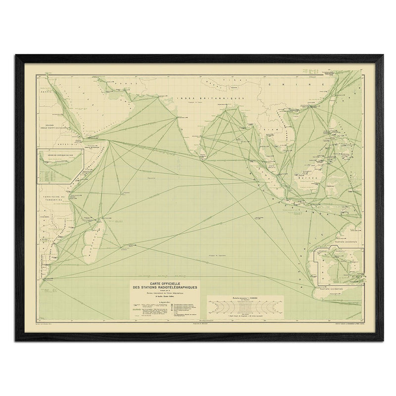 Carte Officielle des Stations Radiotelegraphiques of the Indian Ocean 1925 - Muir Way - Vintage Map