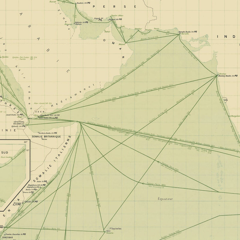 Carte Officielle des Stations Radiotelegraphiques of the Indian Ocean 1925 - Muir Way - Vintage Map