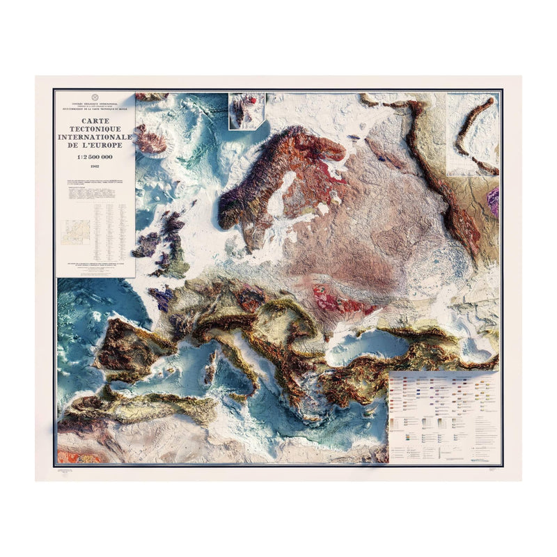 Carte Tectonique Internationale De L'Europe 1962 Shaded Relief Map - Muir Way - Vintage Relief