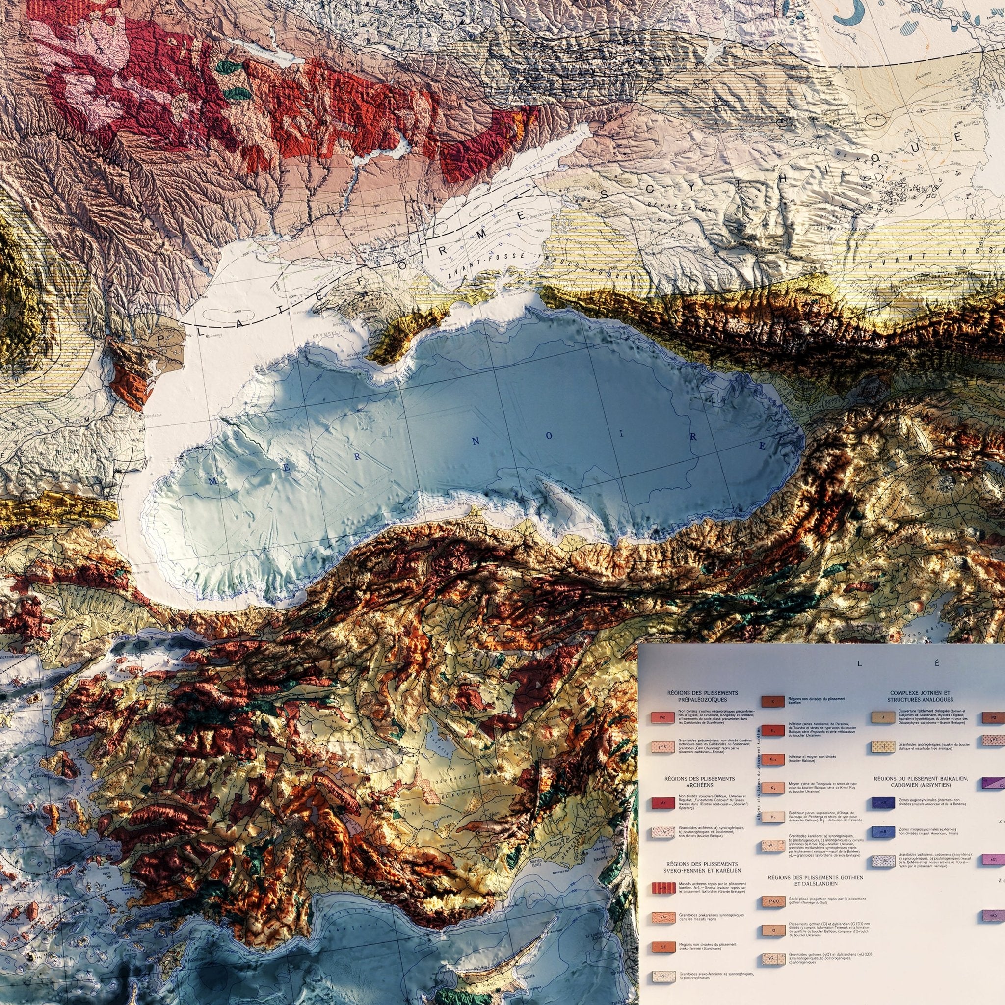 Carte Tectonique Internationale De L'Europe 1962 Shaded Relief Map - Muir Way - Vintage Relief