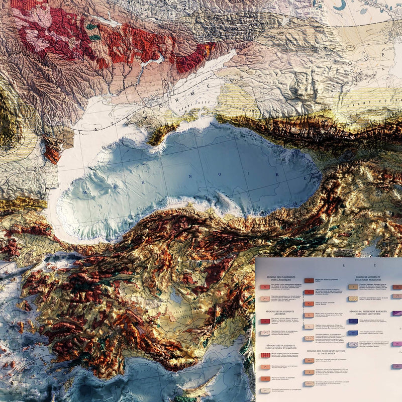 Carte Tectonique Internationale De L'Europe 1962 Shaded Relief Map - Muir Way - Vintage Relief