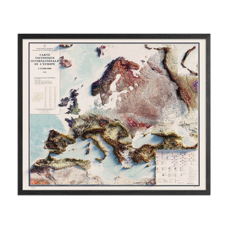 Carte Tectonique Internationale De L'Europe 1962 Shaded Relief Map - Muir Way - Vintage Relief