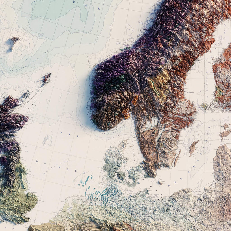 Carte Tectonique Internationale De L'Europe 1962 Shaded Relief Map - Muir Way - Vintage Relief