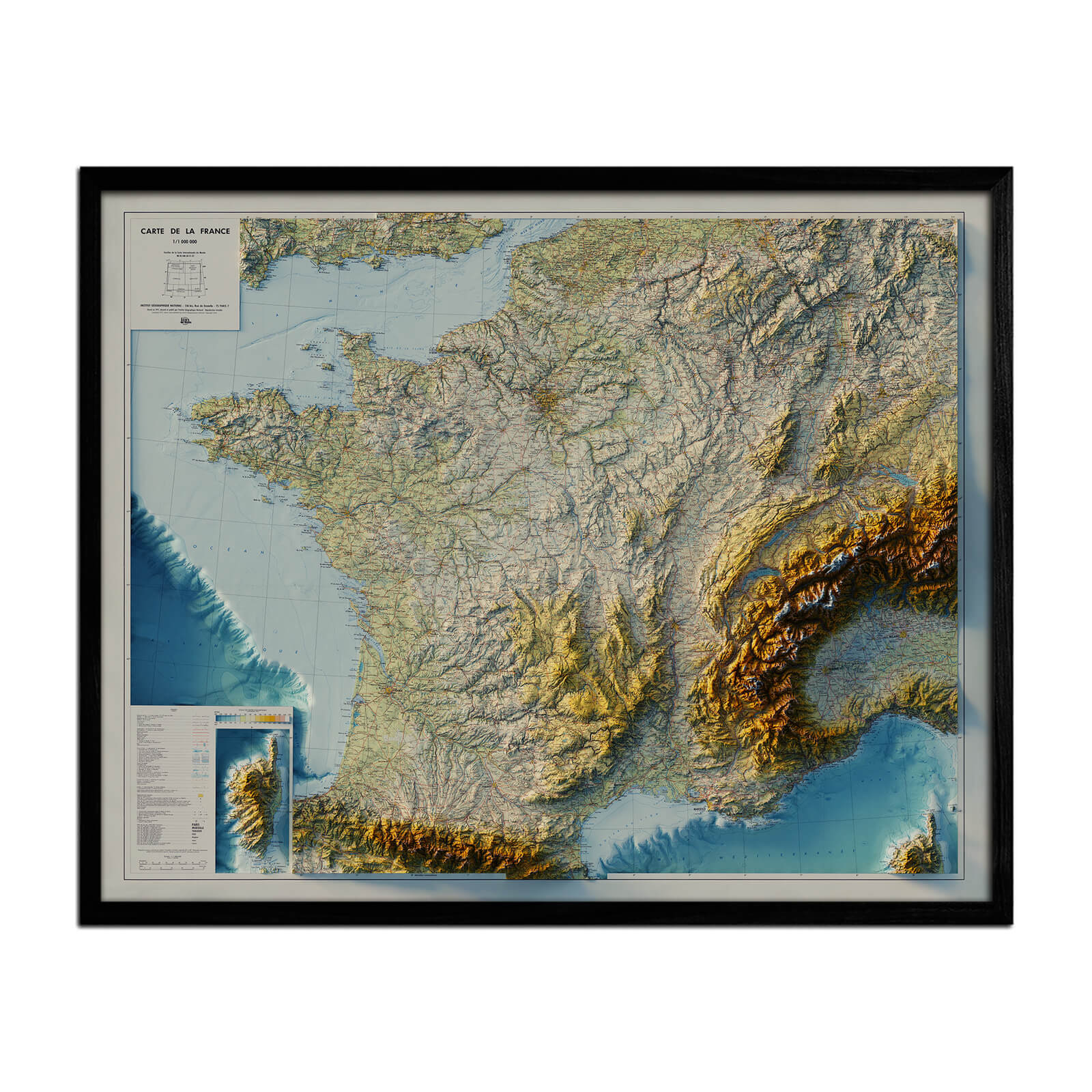 France 1971 Shaded Relief Map – Muir Way