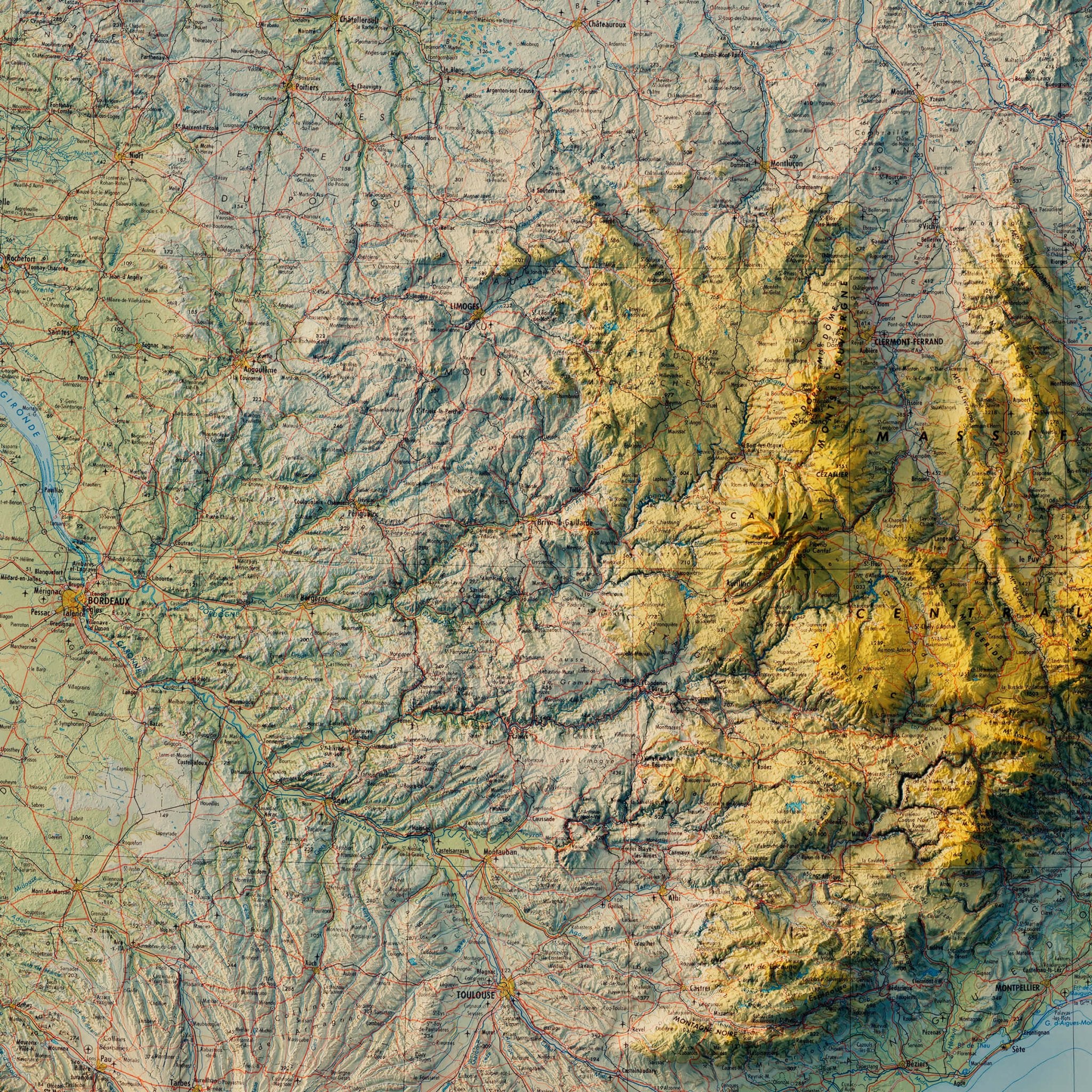 France 1971 Shaded Relief Map – Muir Way