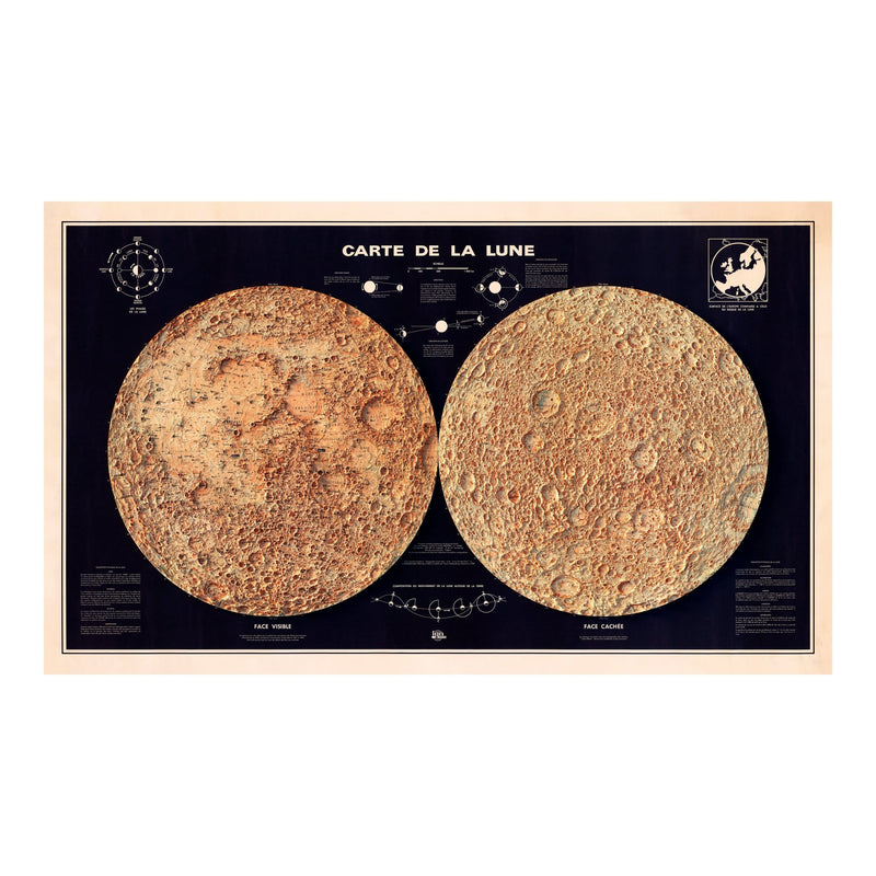 Carte de la Lune (Moon Map) 1969 Shaded Relief Map - Muir Way - Vintage Relief
