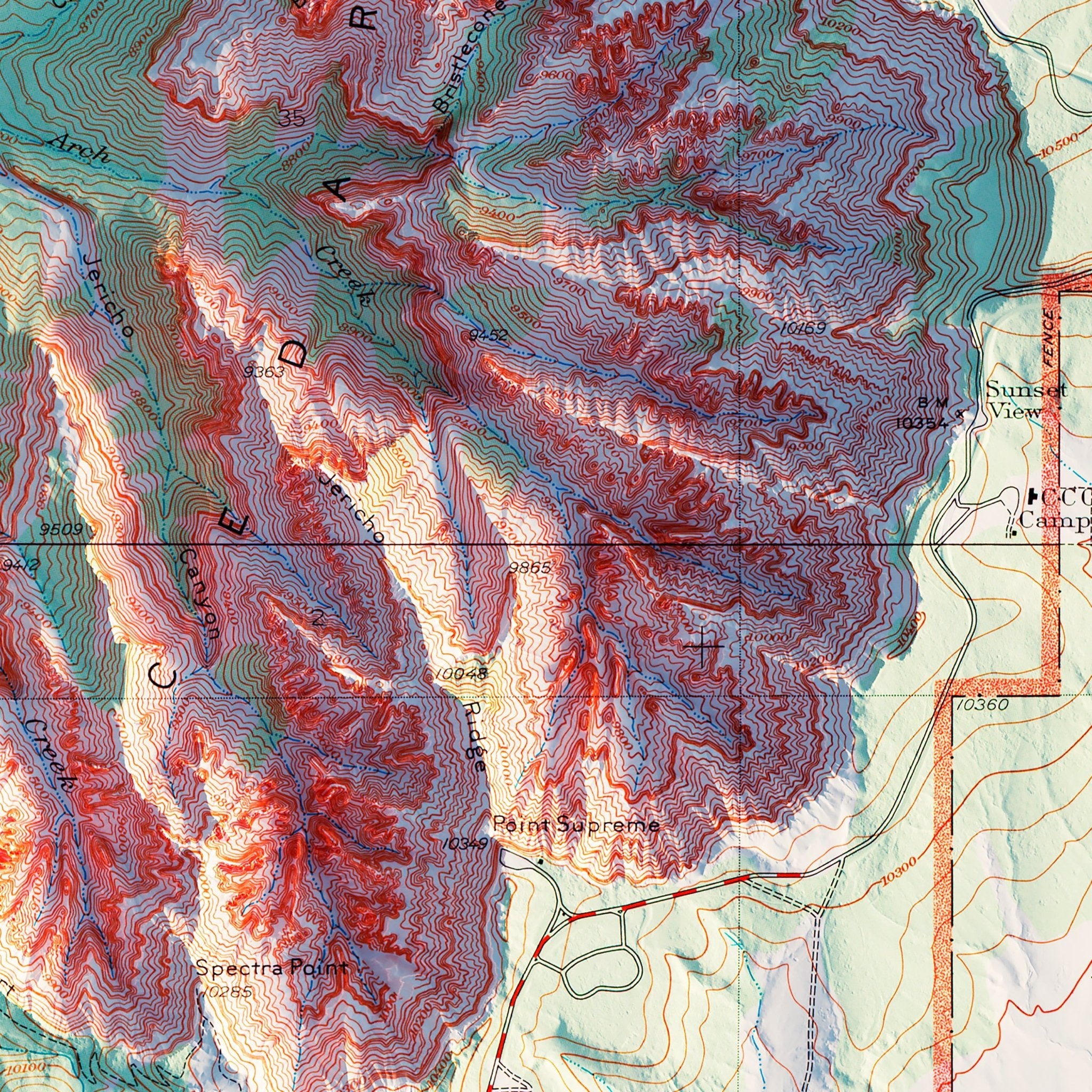 Cedar Breaks 1936 Shaded Relief Map - Muir Way - Vintage Relief