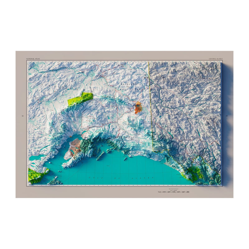 Central Alaska 1970 Shaded Relief Map - Muir Way - Vintage Relief