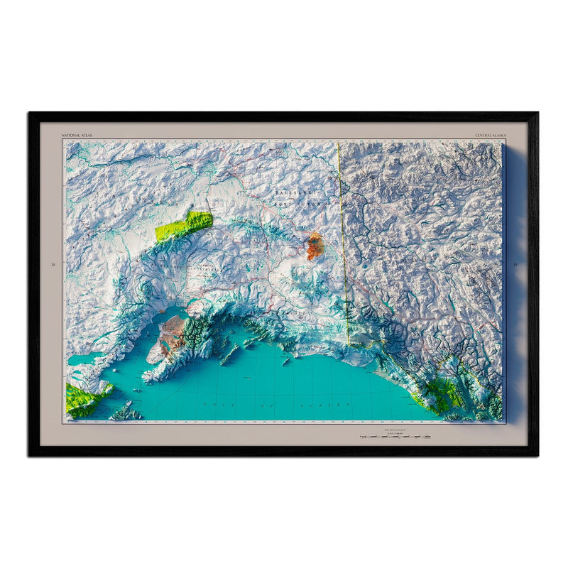 Central Alaska 1970 Shaded Relief Map - Muir Way - Vintage Relief