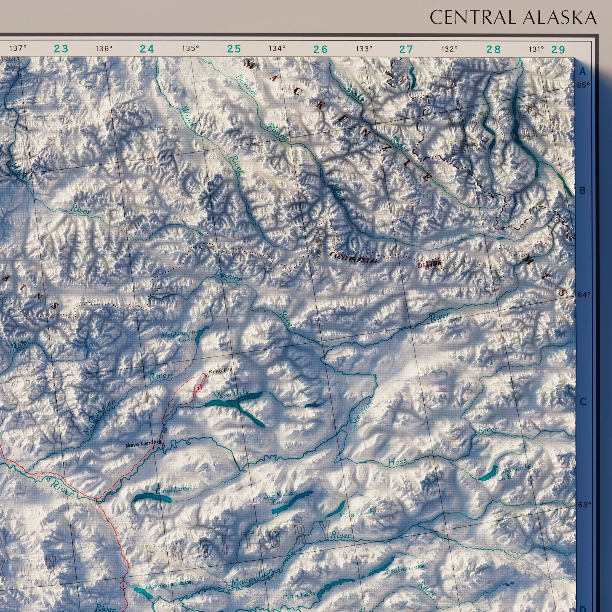 Central Alaska 1970 Shaded Relief Map - Muir Way - Vintage Relief