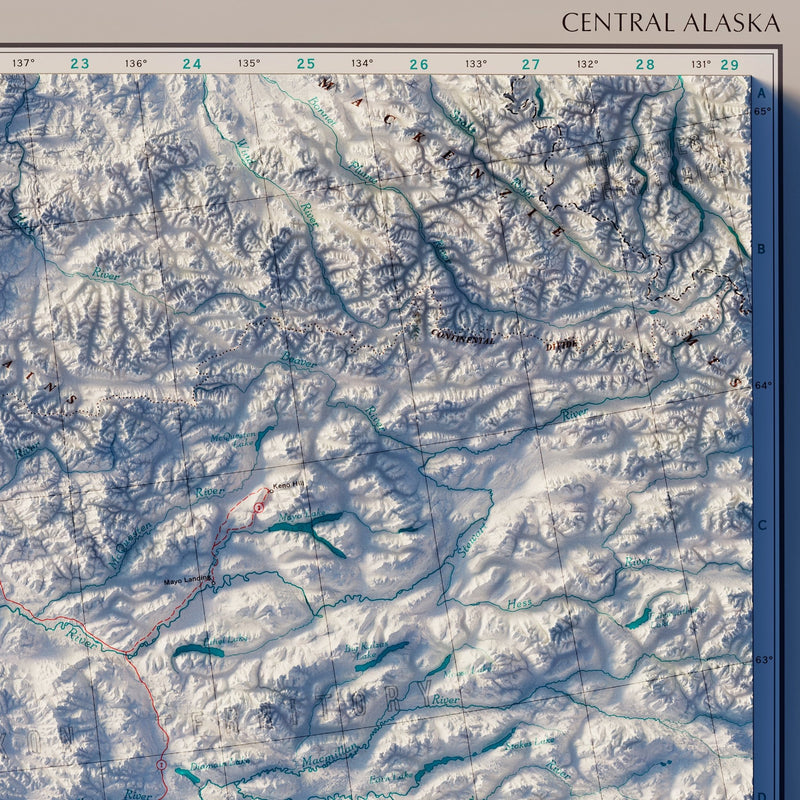 Central Alaska 1970 Shaded Relief Map - Muir Way - Vintage Relief