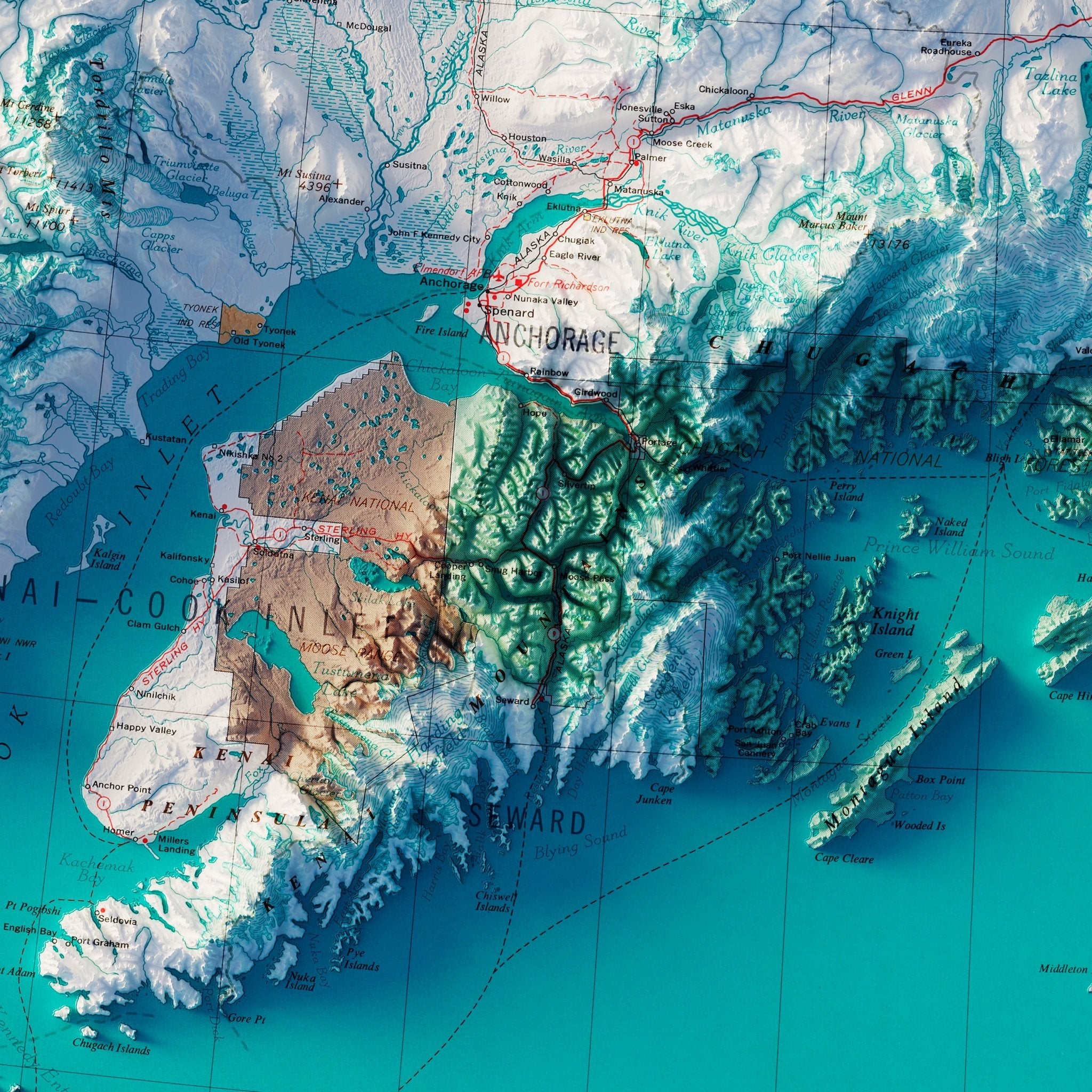 Central Alaska 1970 Shaded Relief Map - Muir Way - Vintage Relief