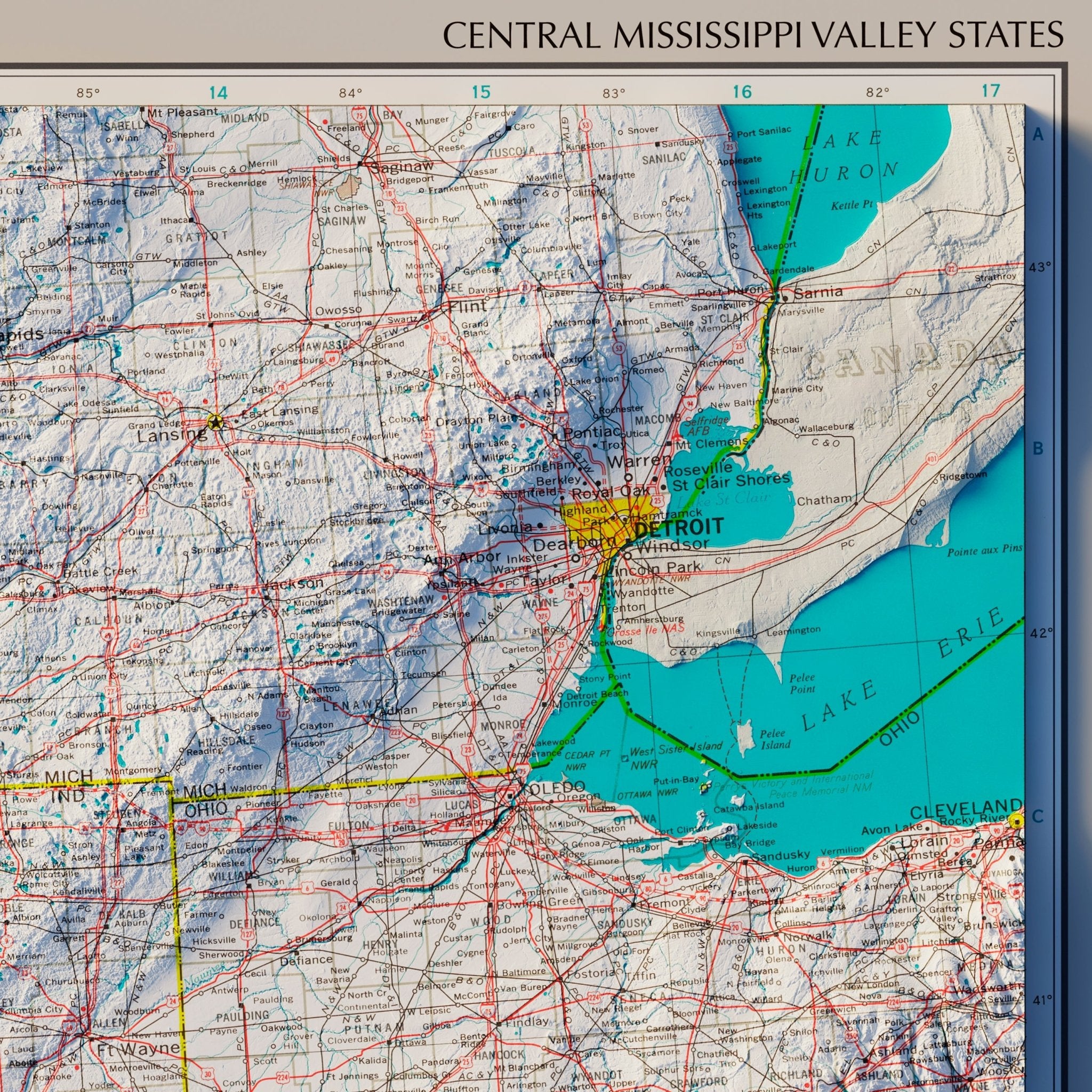 Central Mississippi Valley States 1970 Shaded Relief Map - Muir Way - Vintage Relief
