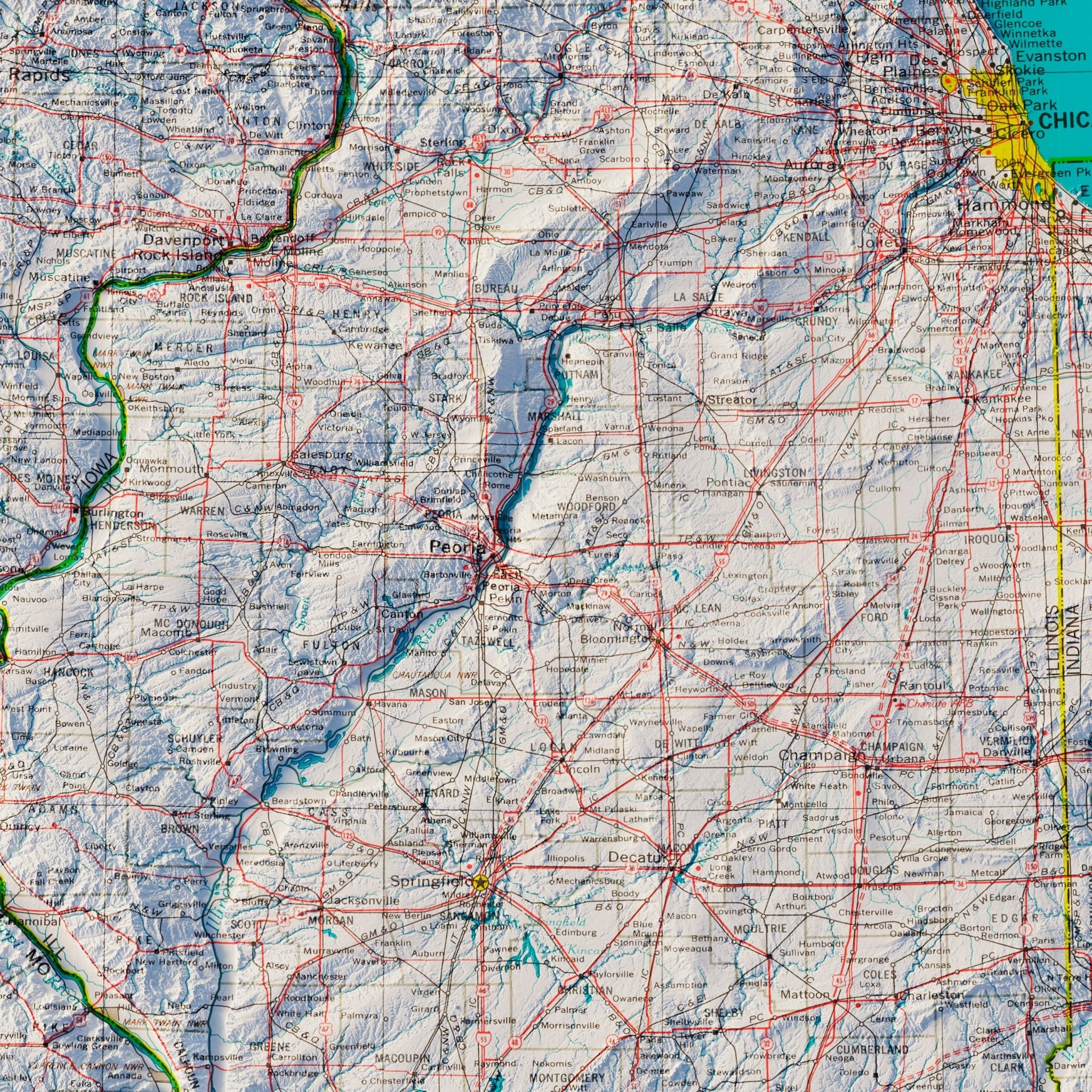 Central Mississippi Valley States 1970 Shaded Relief Map - Muir Way - Vintage Relief