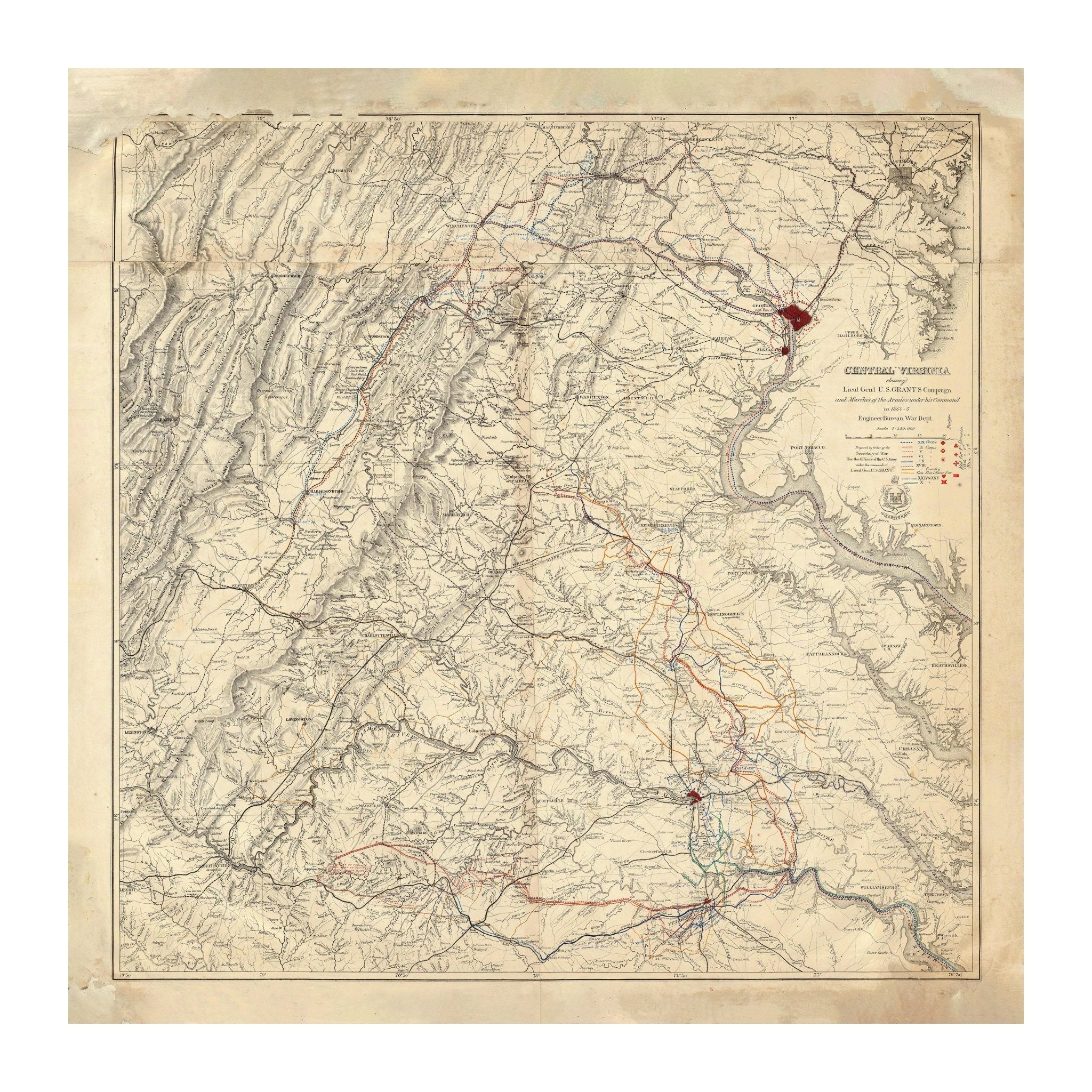 Central Virginia Map Showing Lieutenant General U.S. Grant's Campaign - Muir Way - Vintage Map