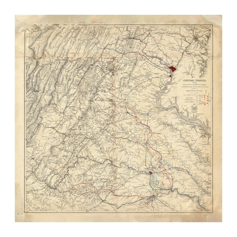Central Virginia Map Showing Lieutenant General U.S. Grant's Campaign - Muir Way - Vintage Map