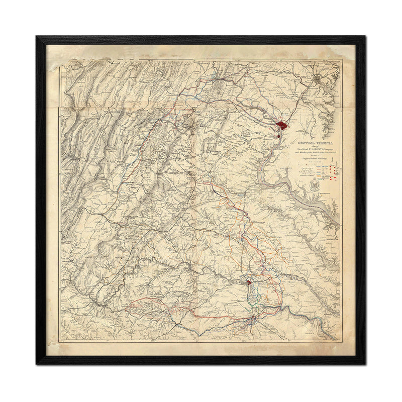 Central Virginia Map Showing Lieutenant General U.S. Grant's Campaign - Muir Way - Vintage Map
