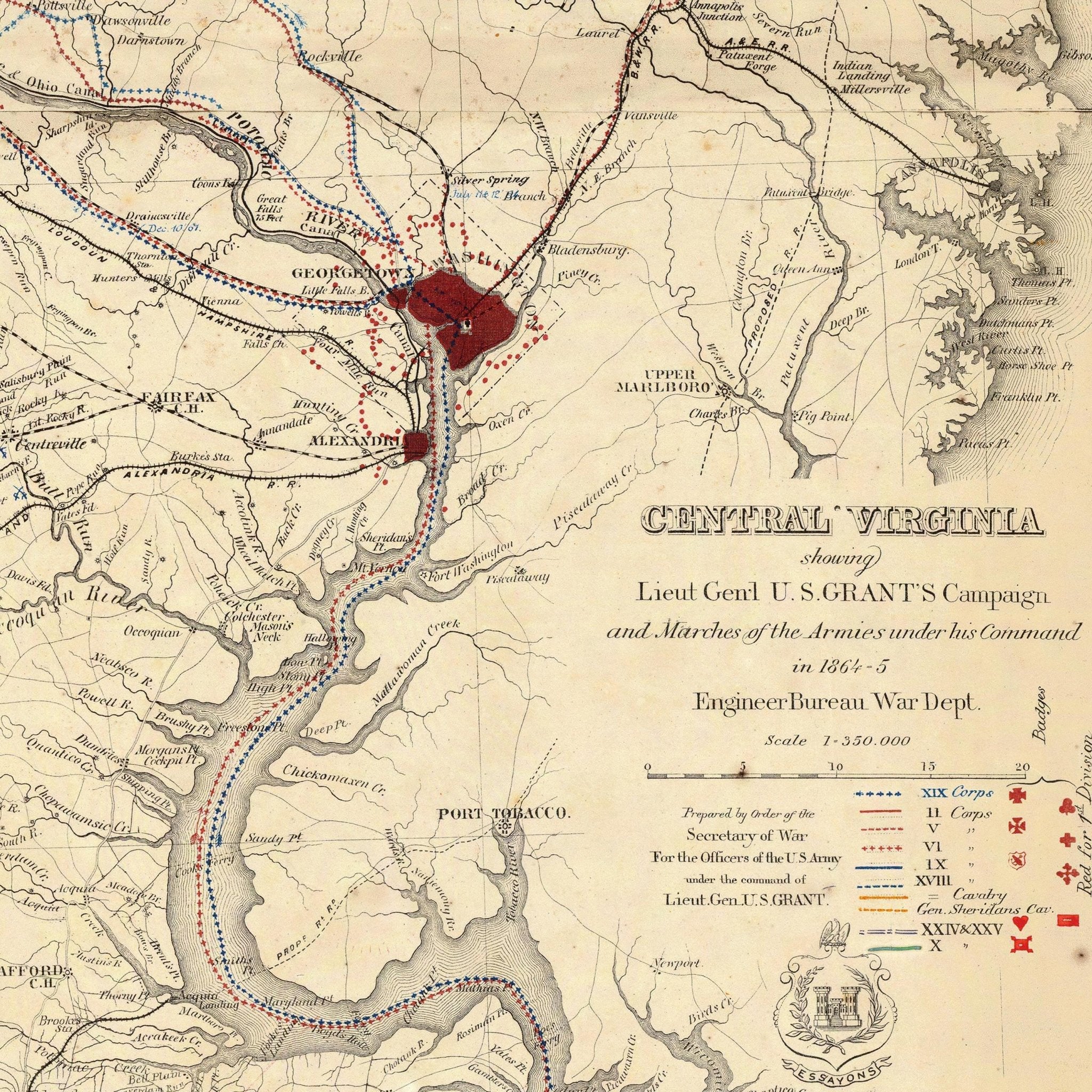Central Virginia Map Showing Lieutenant General U.S. Grant's Campaign - Muir Way - Vintage Map