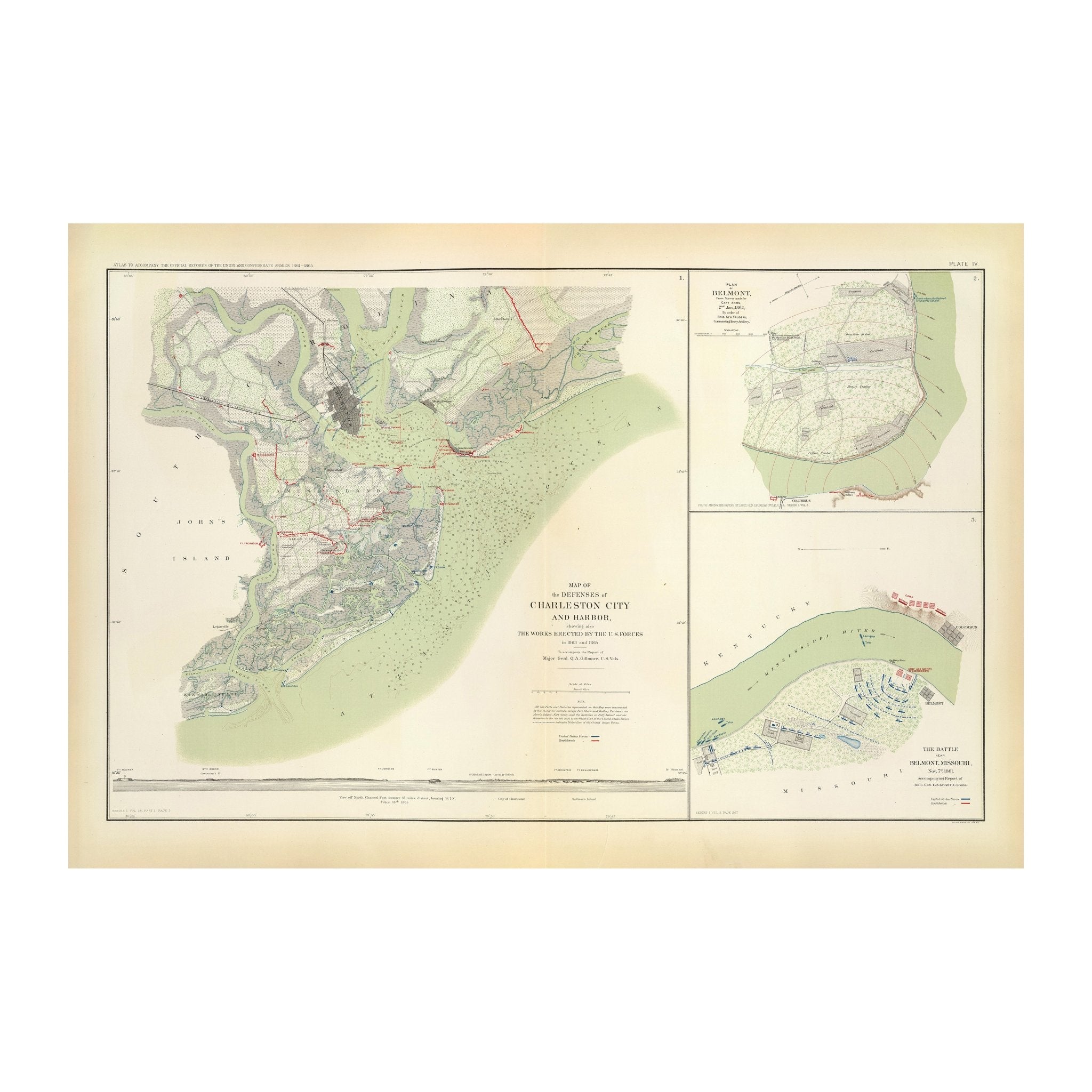 Charleston Defenses, Belmont Battlefield - Muir Way - Vintage Map