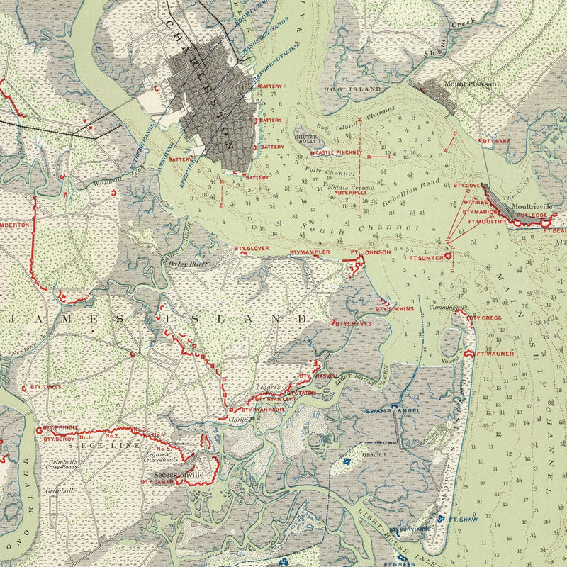 Charleston Defenses, Belmont Battlefield - Muir Way - Vintage Map