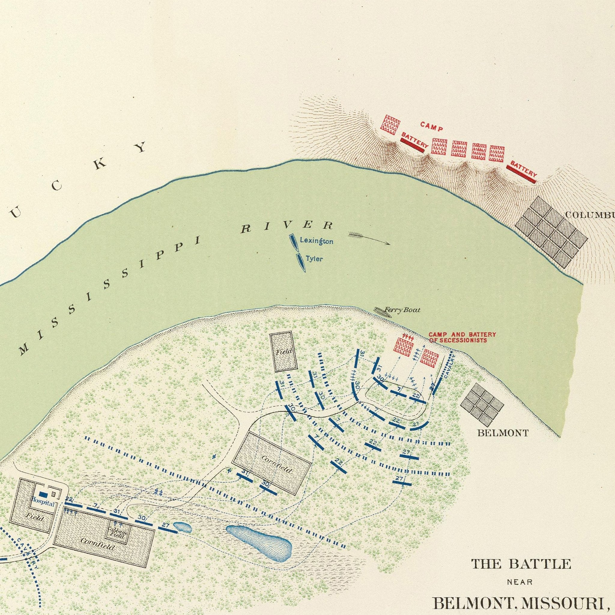 Charleston Defenses, Belmont Battlefield - Muir Way - Vintage Map