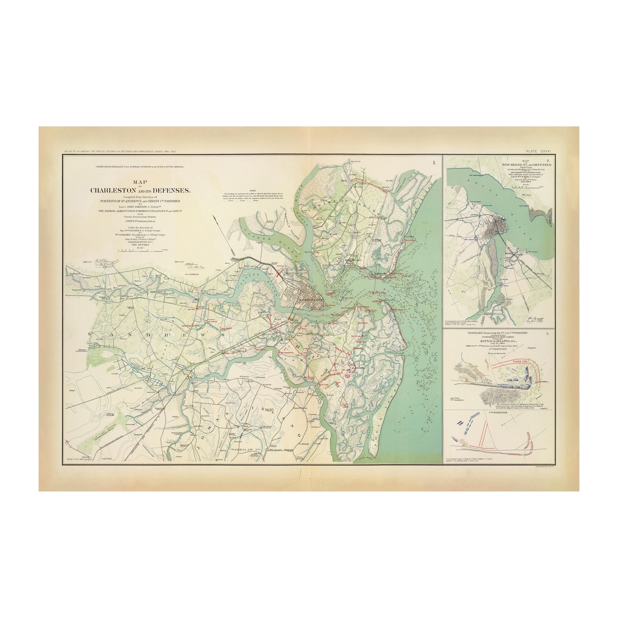 Charleston Defenses - Muir Way - Vintage Map