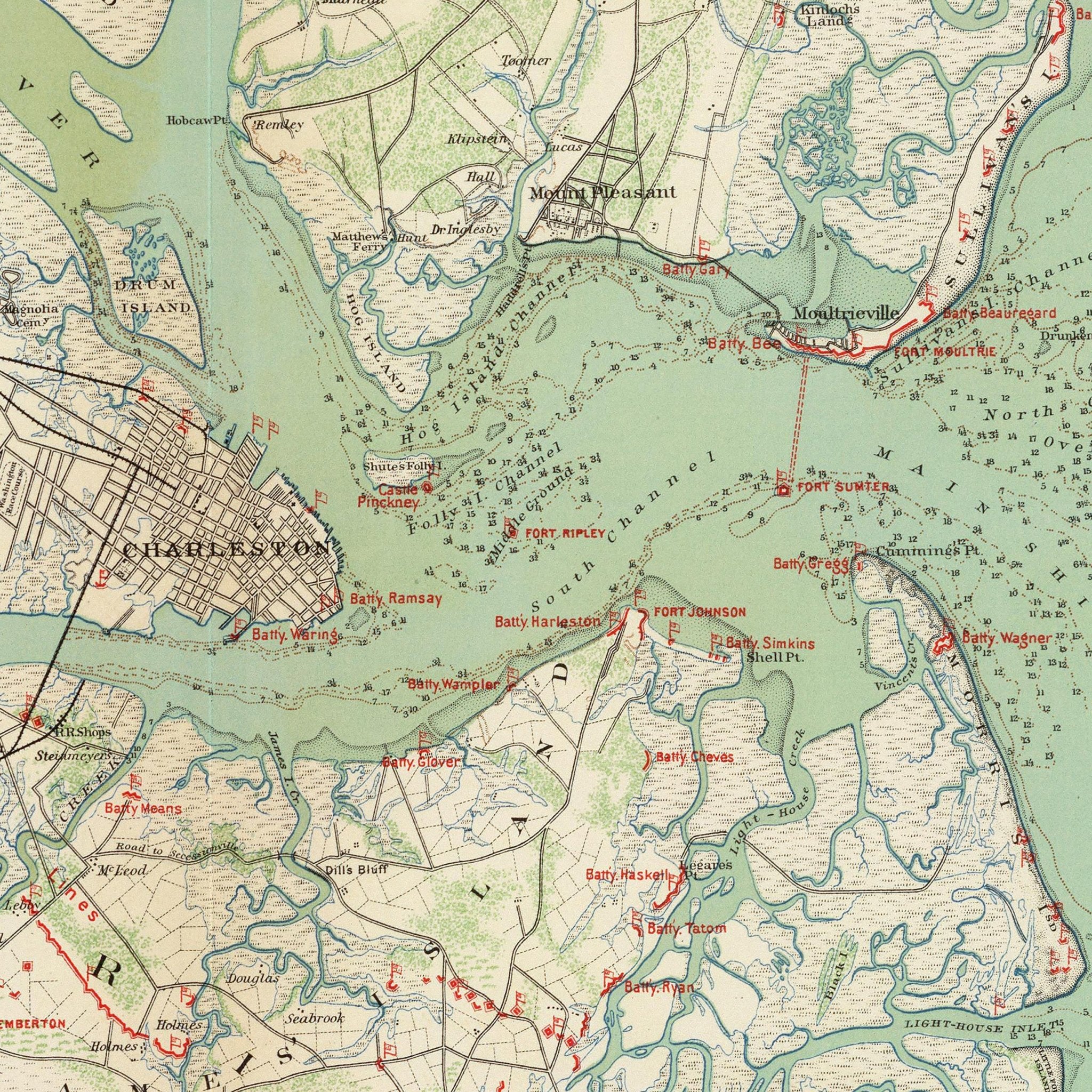 Charleston Defenses - Muir Way - Vintage Map
