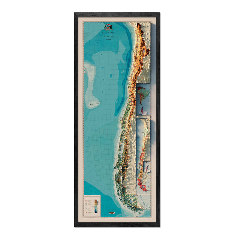 Chile 1968 Shaded Relief Map - Muir Way - Vintage Relief