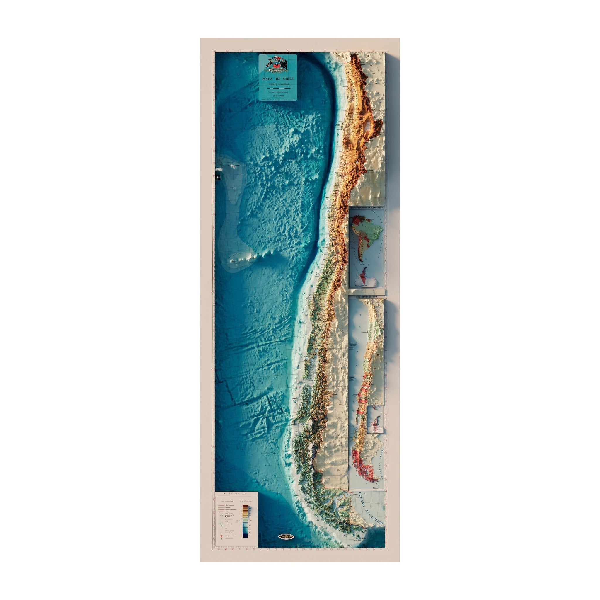 Chile 1968 Shaded Relief Map - Muir Way - Vintage Relief