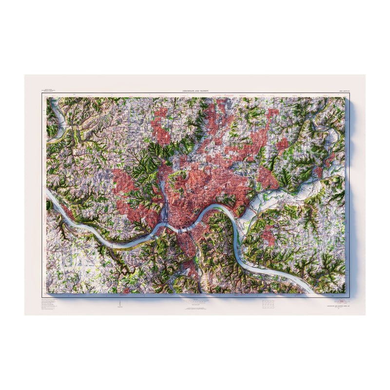 Cincinnati, Ohio 1955 Shaded Relief Map - Muir Way - Vintage Relief