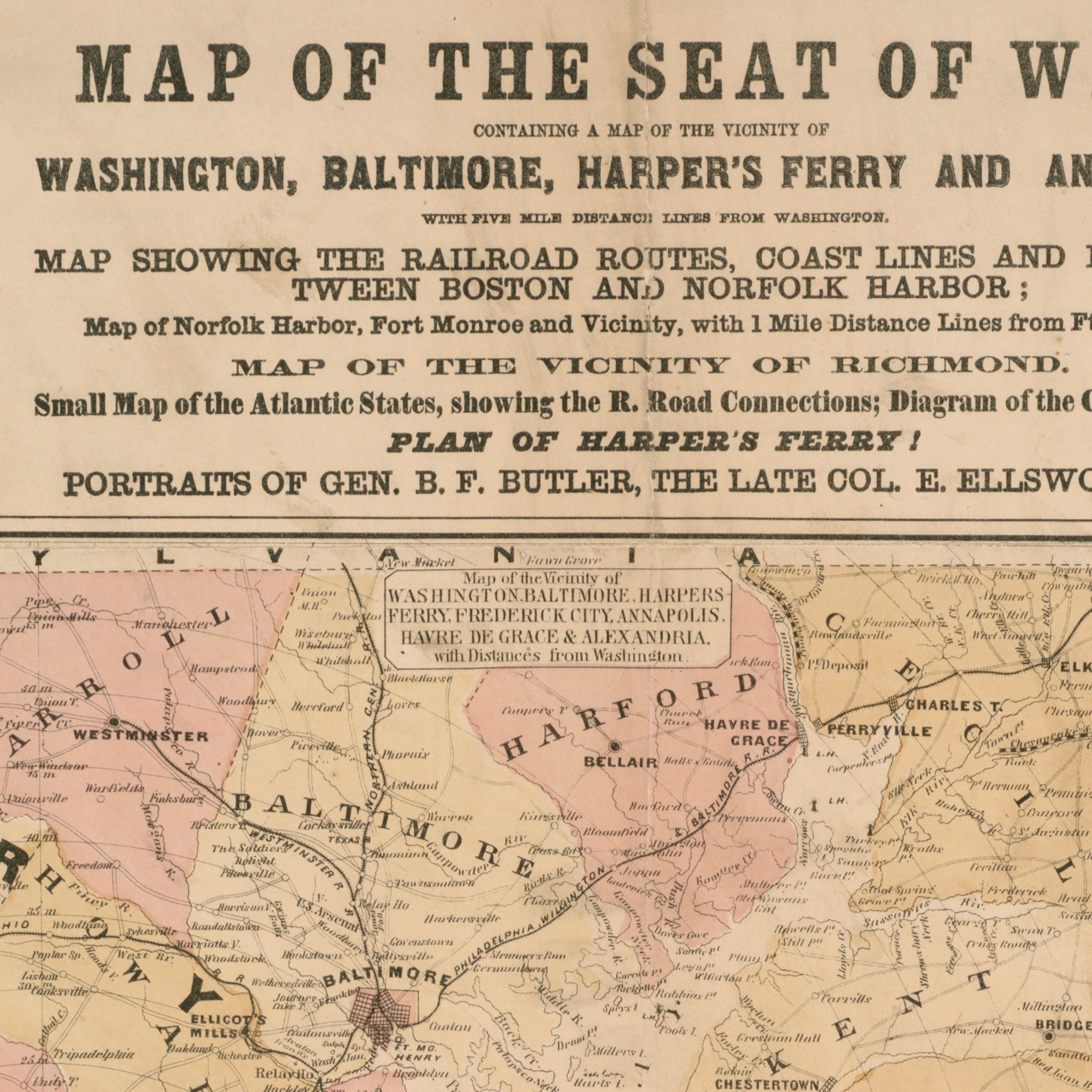 Map of the Seat of War 1861 - Muir Way - Vintage Map