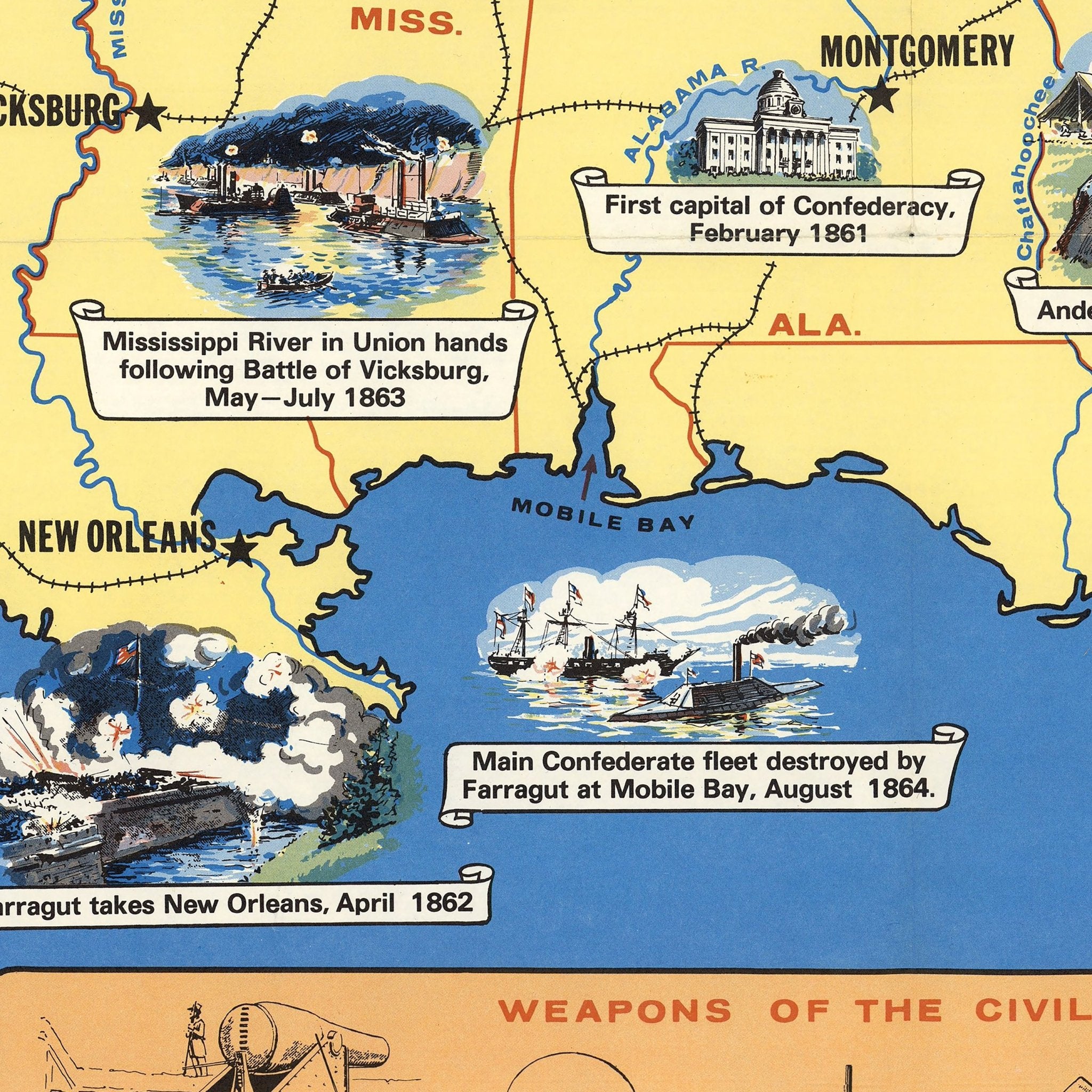 Civil War Visual History Map - Muir Way - Vintage Map