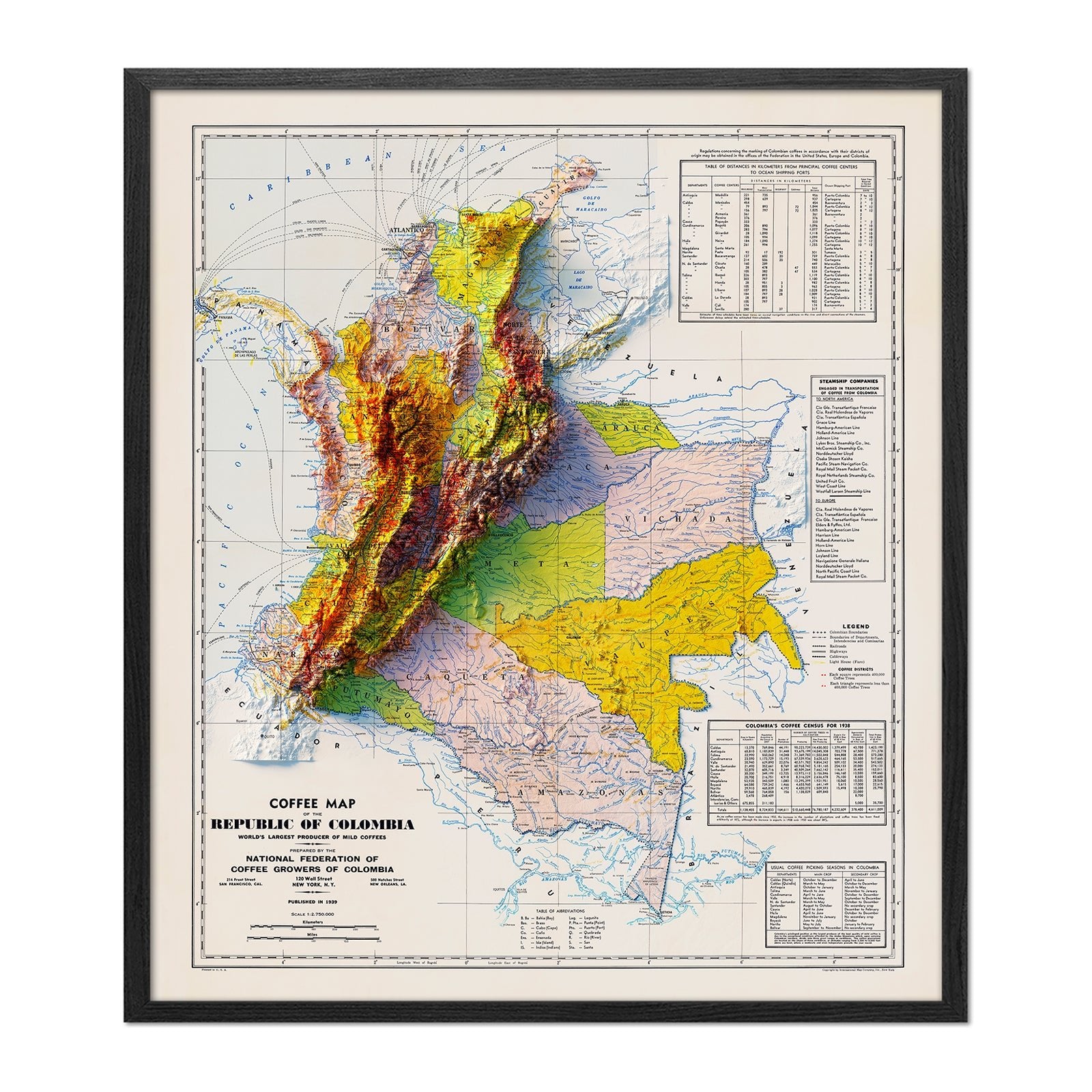 Colombia Coffee Map (1939) | Muir Way