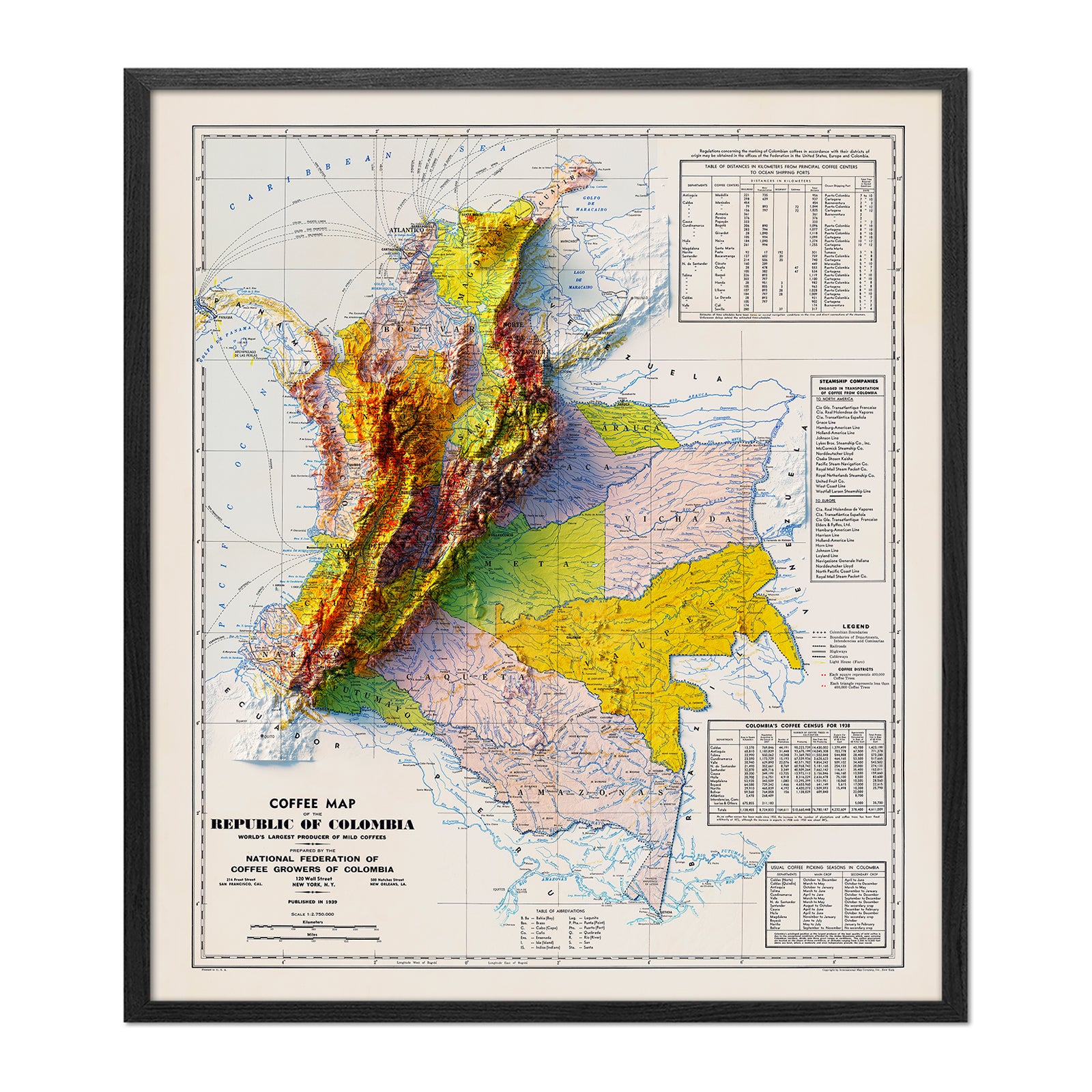 1939 Relief Map of Colombia