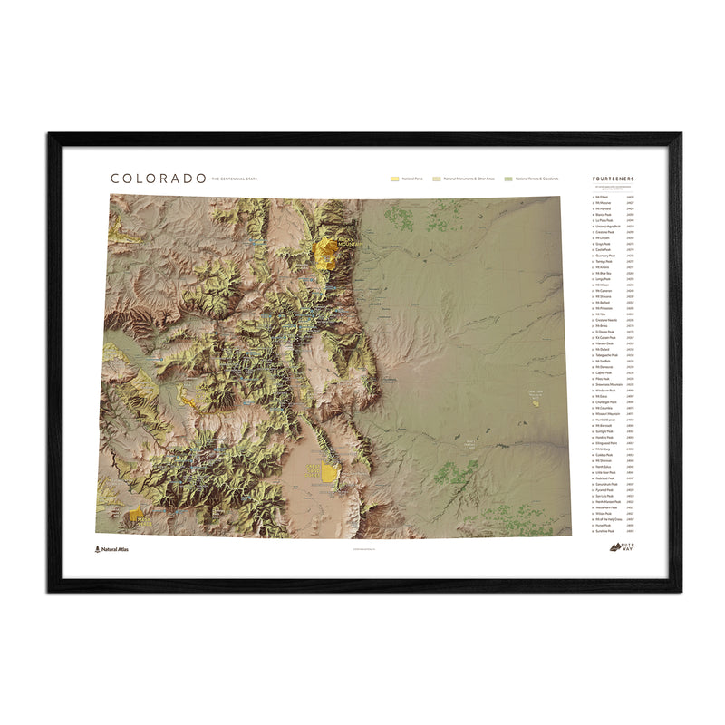 Colorado "14ers" Shaded Relief Map - Muir Way - Natural Atlas