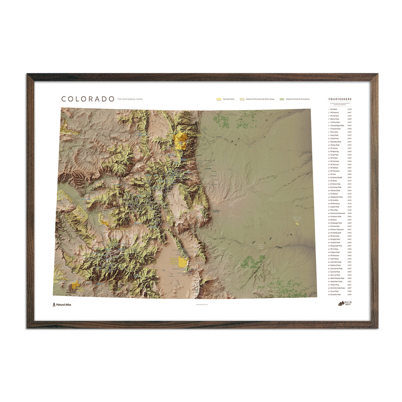 Colorado "14ers" Shaded Relief Map - Muir Way - Natural Atlas