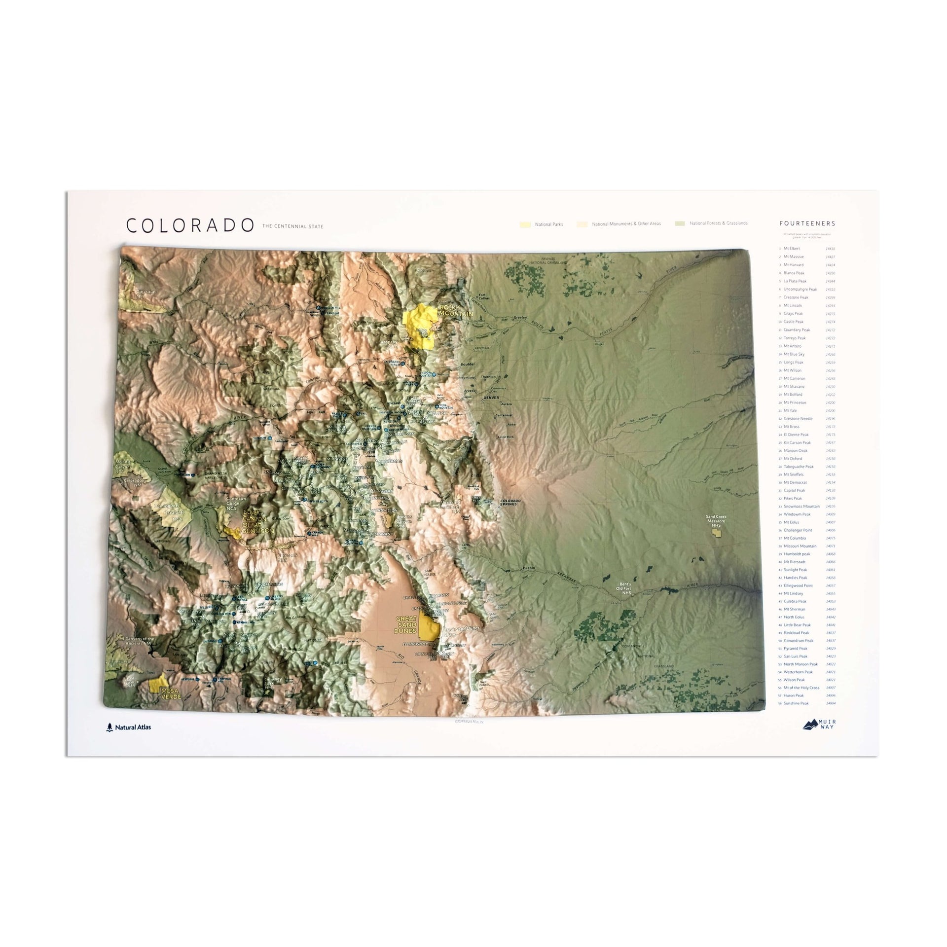 Colorado 14ers 3D Raised Relief Map