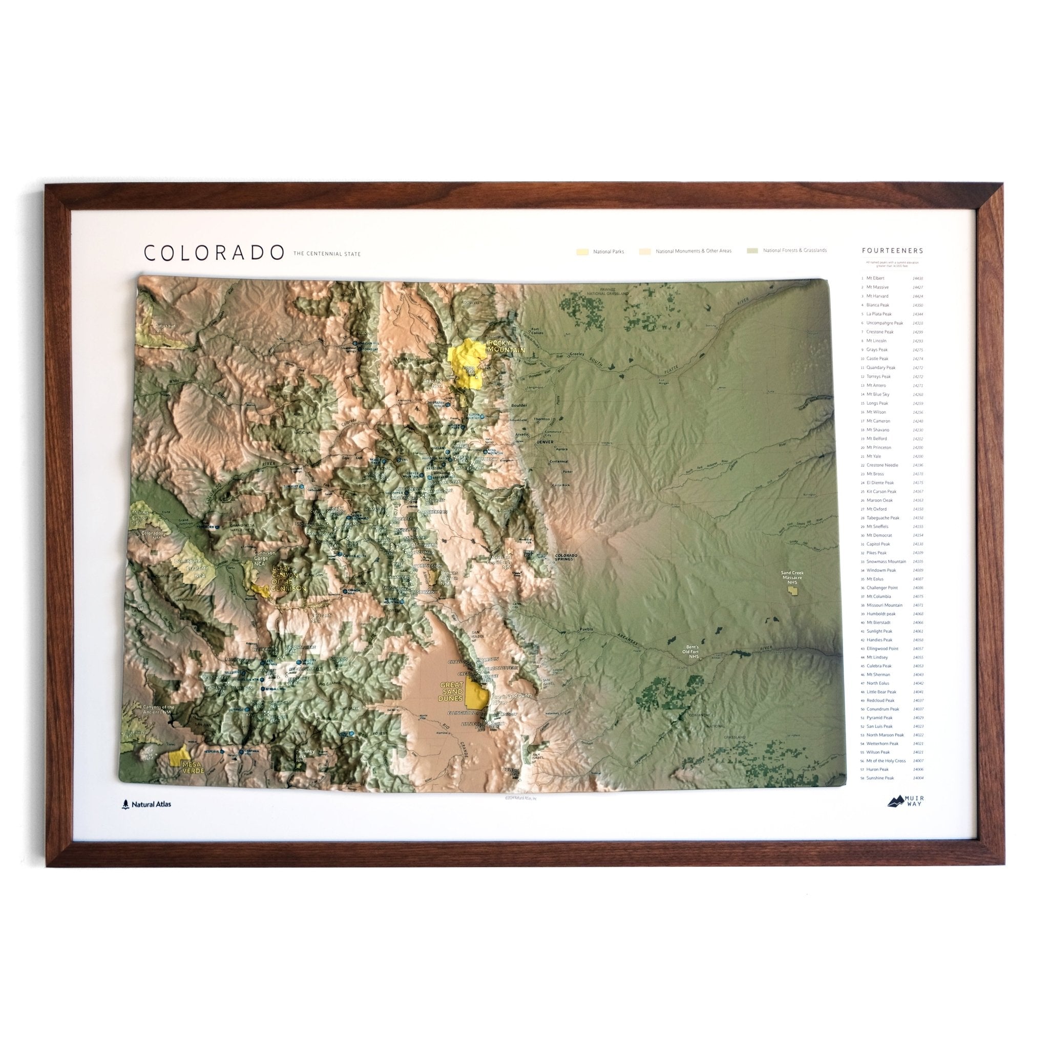 Colorado 14ers 3D Raised Relief Map - Muir Way - Natural Atlas