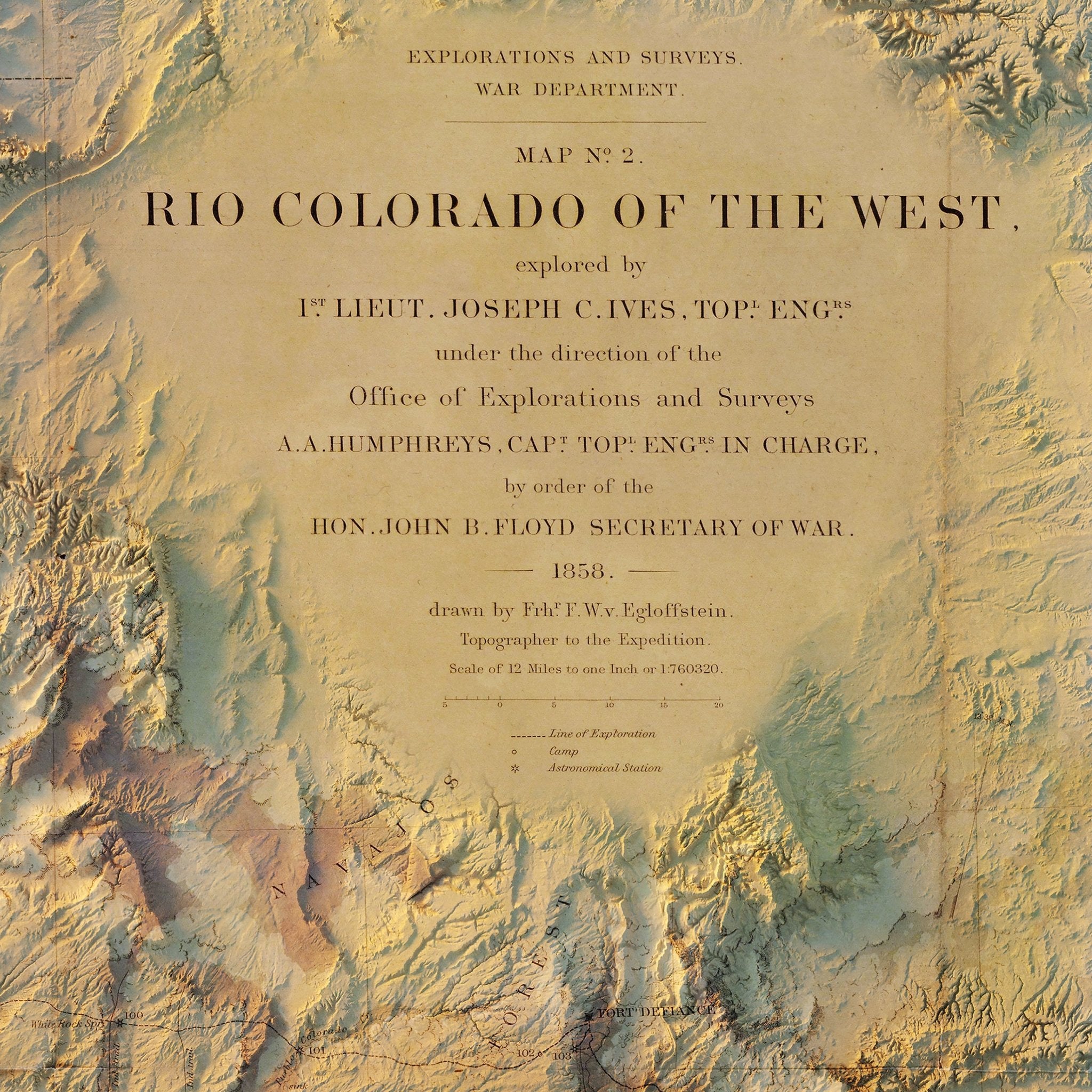Colorado River 1858 Shaded Relief Map - Muir Way - Vintage Relief