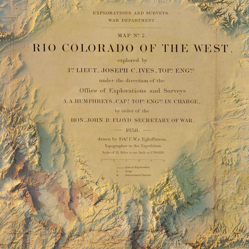 Colorado River 1858 Shaded Relief Map - Muir Way - Vintage Relief