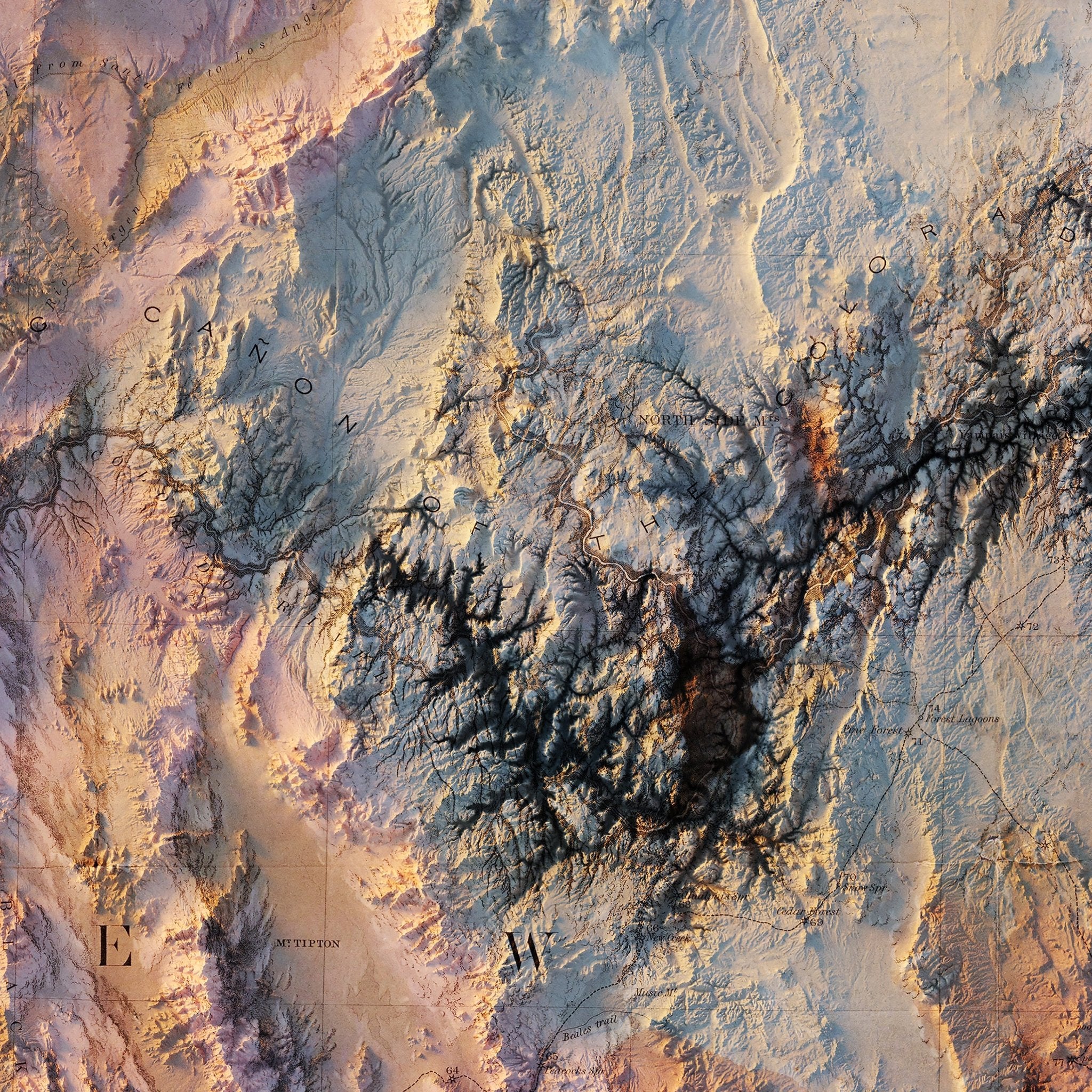 Colorado River 1858 Shaded Relief Map - Muir Way - Vintage Relief