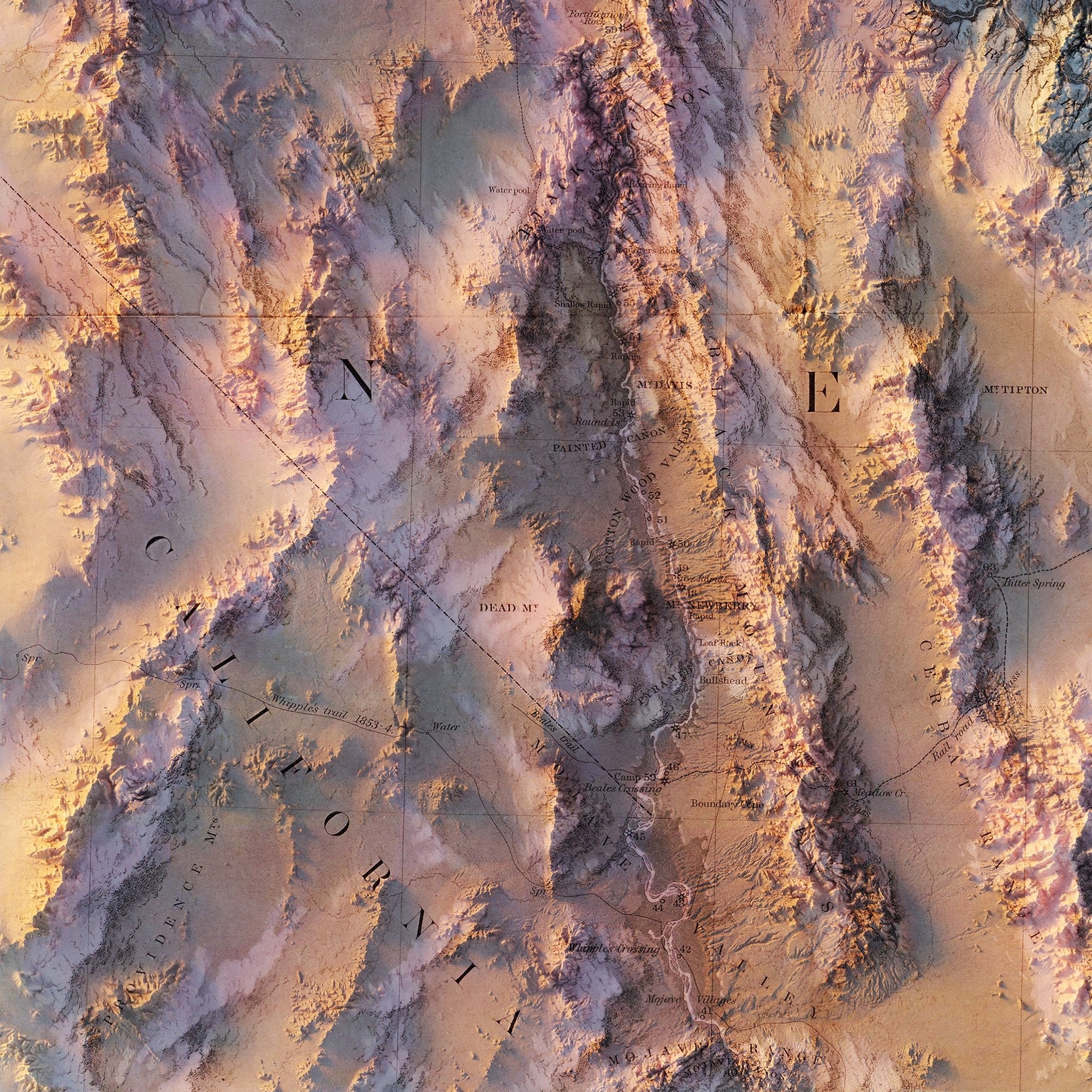 Colorado River 1858 Shaded Relief Map - Muir Way - Vintage Relief