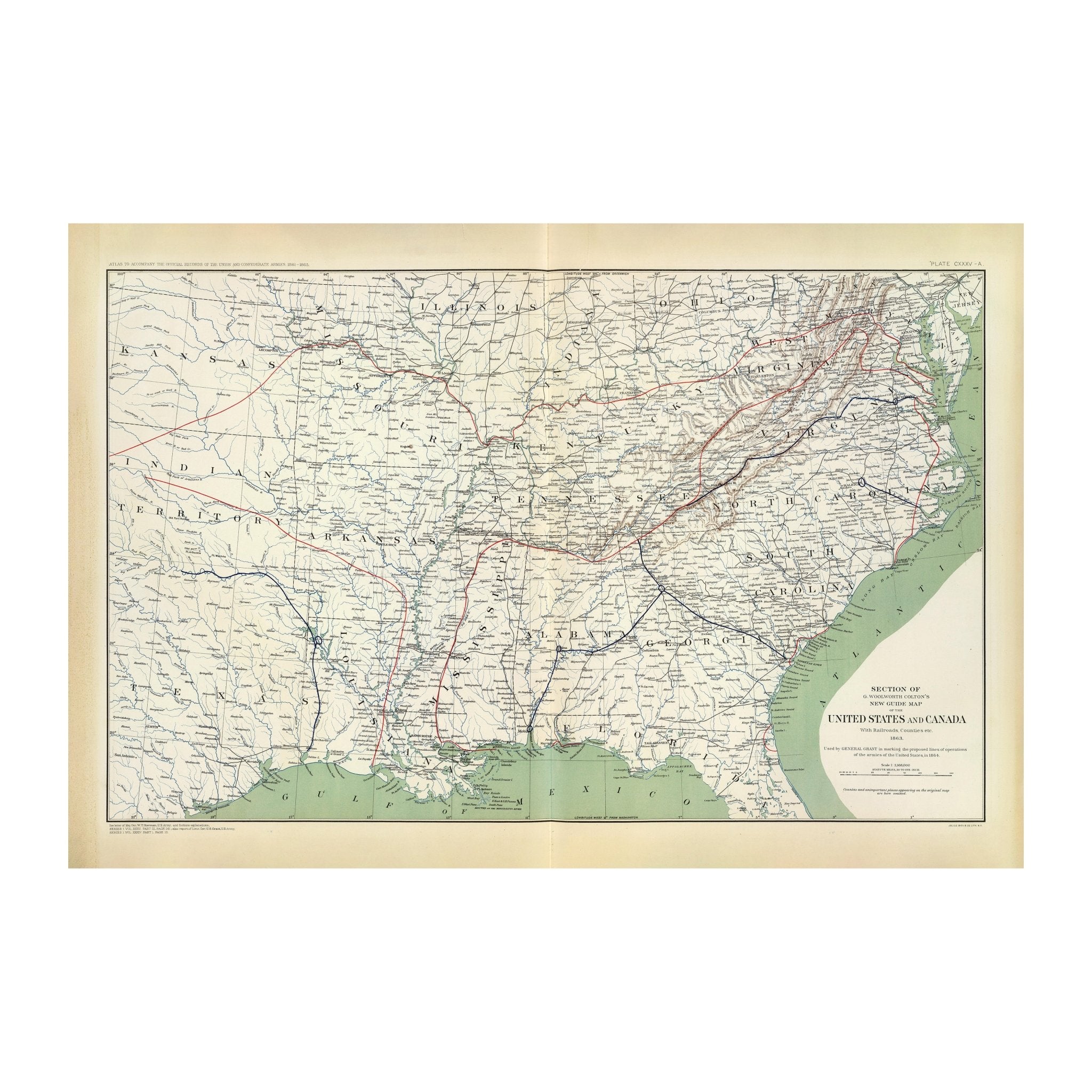 Colton's US Section Map 1863 - Muir Way - Vintage Map