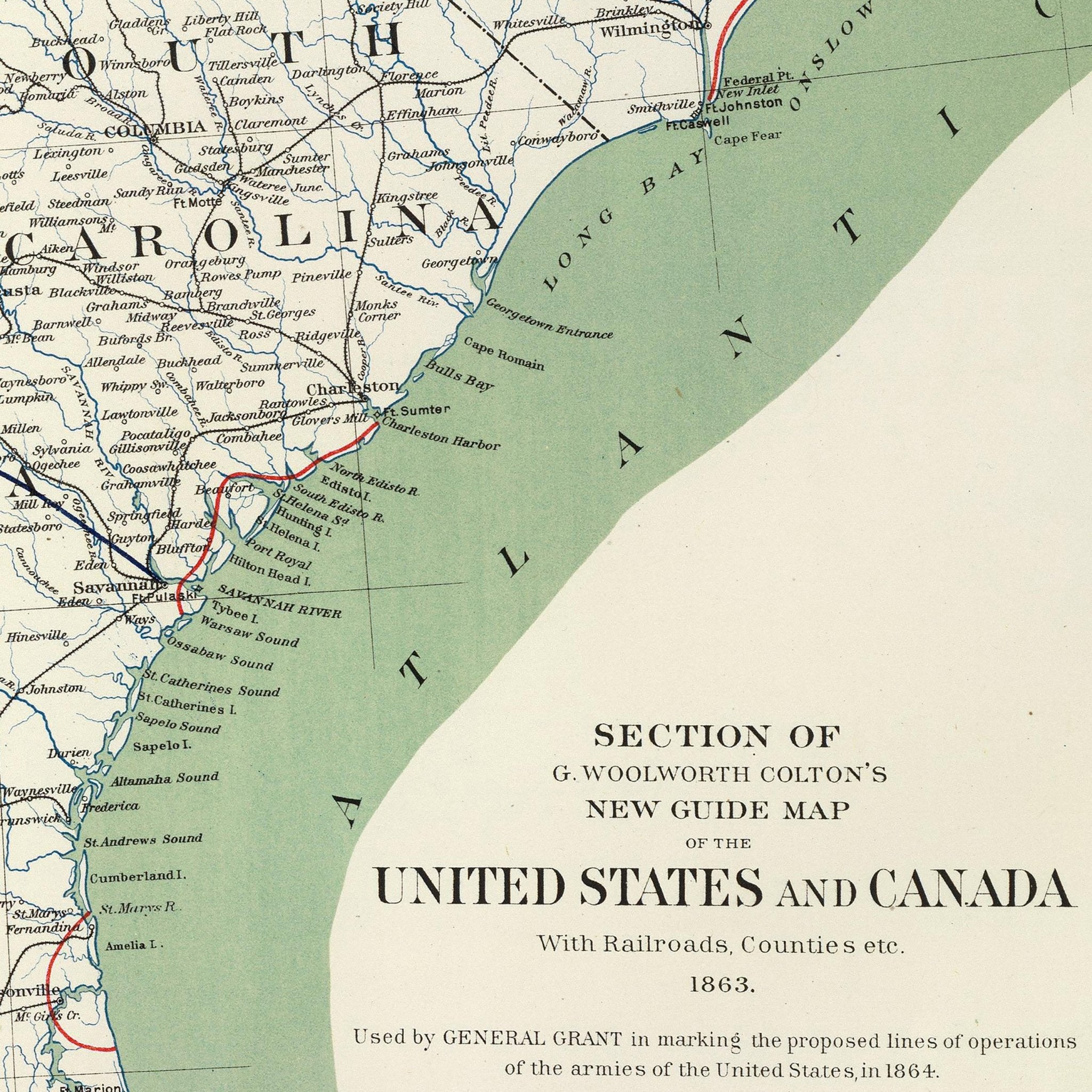 Colton's US Section Map 1863 - Muir Way - Vintage Map